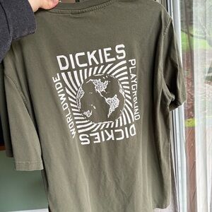 Dickies Olive Graphic Short Sleeve Tee - White Globe Print